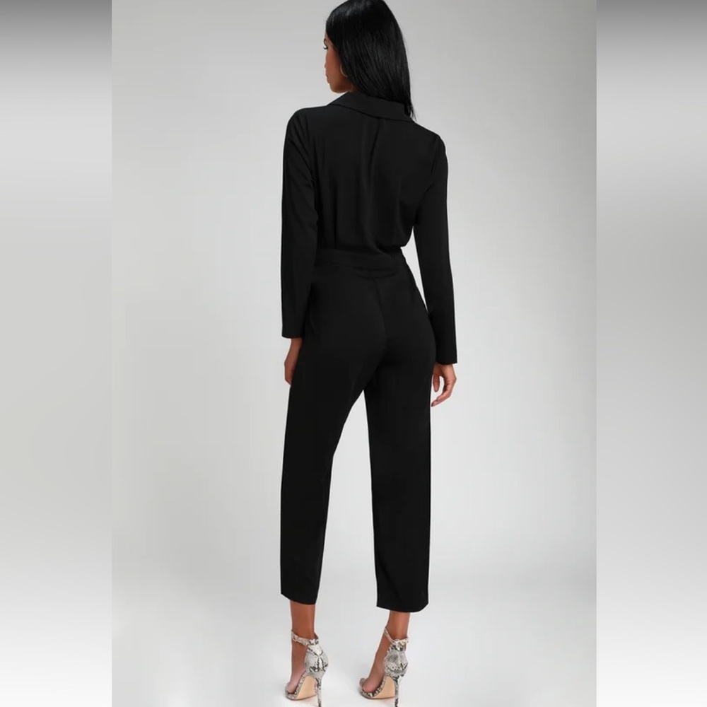 Lulus Power Pose Black Long Sleeve Collared Jumpsuit - Picture 2 of 5